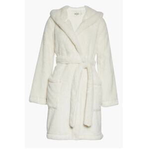 UGG Aarti Faux Shearling Hooded Robe Sz L cozy Large cream sherpa MSPR $98